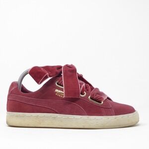 Puma Womens Suede Heart Velvet Sneakers Burgundy Red Gold 365561-02 Size 7.5